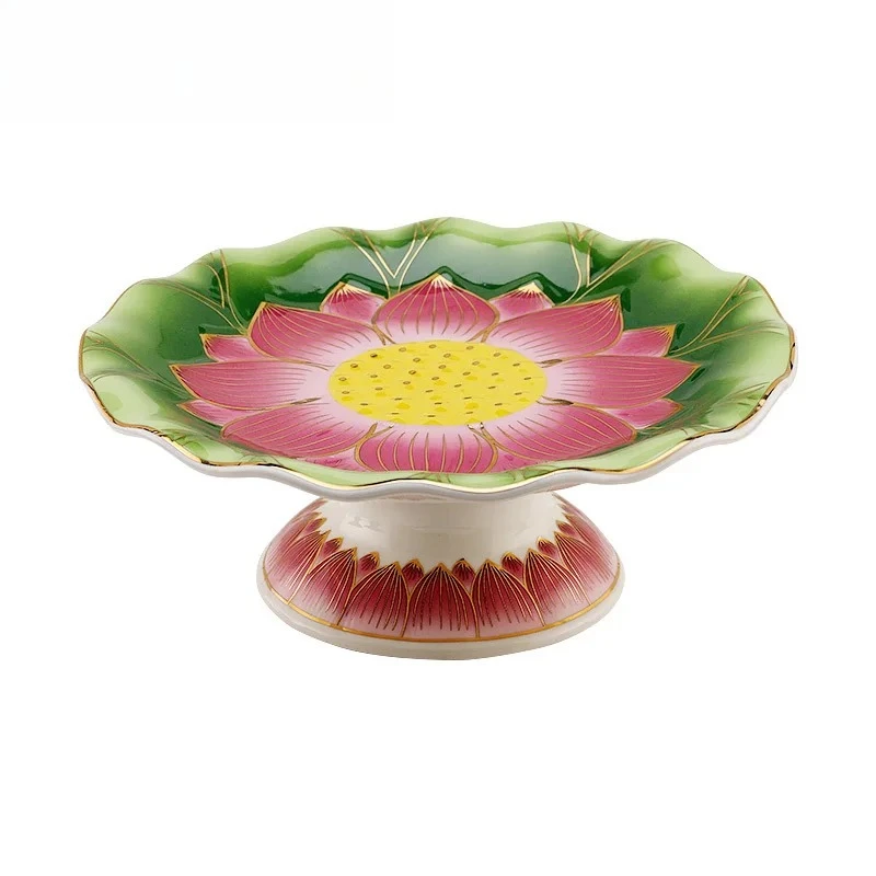 1PCS Ceramic Buddha Utensils Lotus Water Supply Cup Vase Fruit Plate Incense Burner home accessories