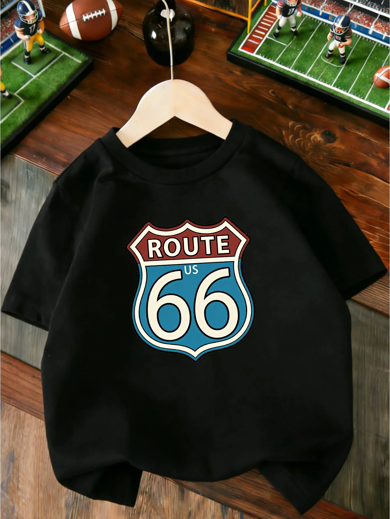 Classic Retro Route 66 Travel Road Badge Graphic T Shirt Boys Girls Casual Short Sleeve Tee Family Matching Kids Cotton Tops