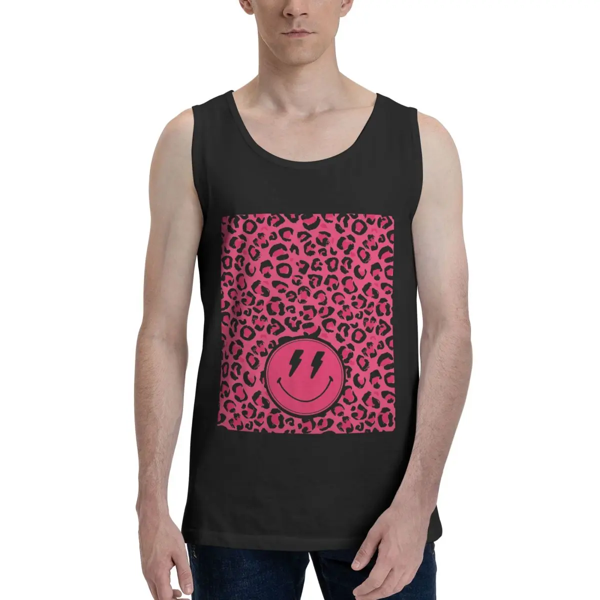 Preppy School Supplies Aesthetic Leopard Print 100% Cotton Men's Sweatshirt Vest Sleeveless Clothing Tees Men Tank Tops T-shirt