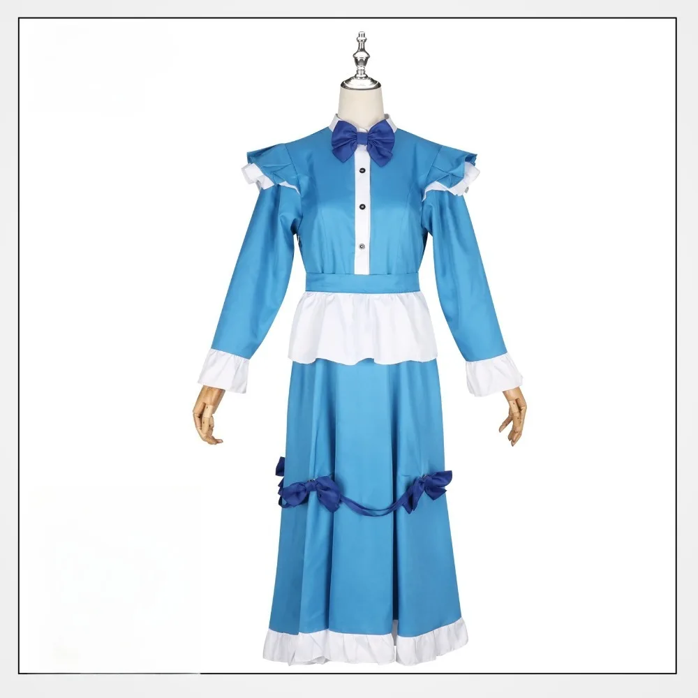 

Game Cosplay Costume Red Hair Girl Blue Maid Dress Halloween Party Stage Performance Outfit Playtime Costumes