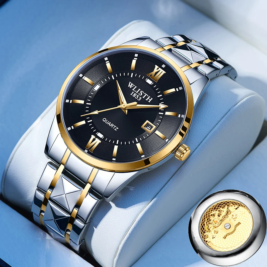 男性用腕時計防水カレンダークォーツ時計ステンレス鋼メンズ腕時計高級時計ファッションビジネスマン腕時計ギフトリロイ