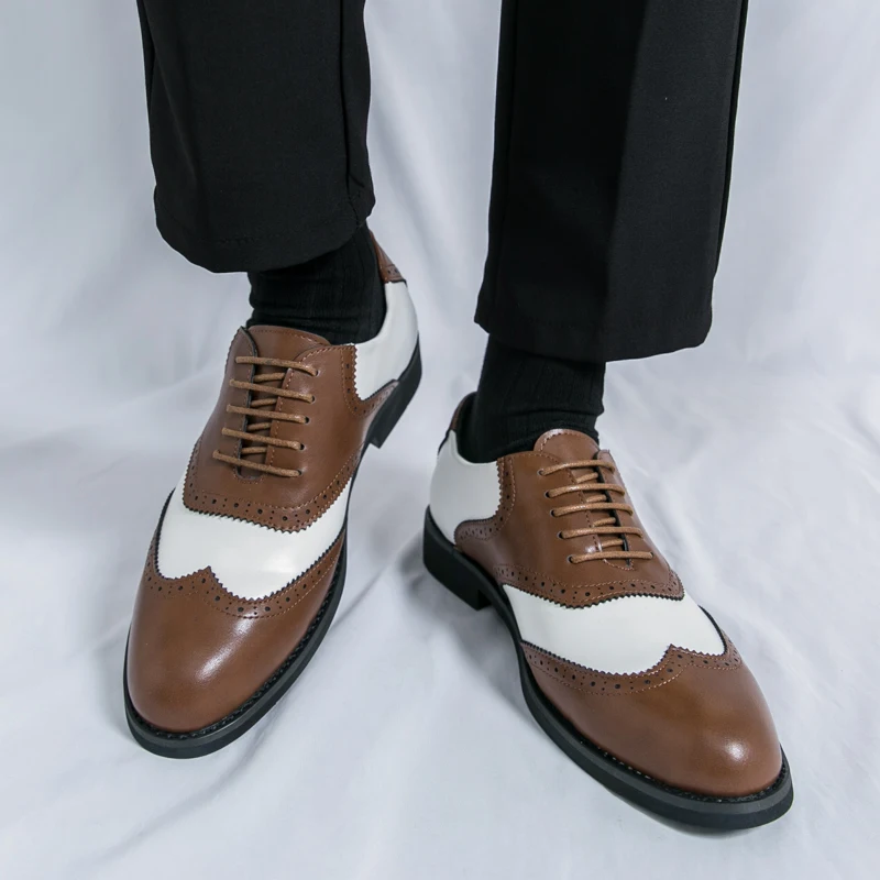 New Men Classic Block Leather Shoes Men Lace Up Business Brand Small Leather Shoes American Gentleman Social Shoes Sizes 38-46