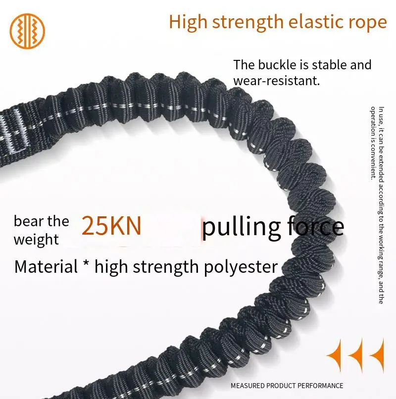 25KN Aerial Work Safety Harness Belt Rope with Hooks Electrician Protective Safety Belt Rope Buffer Bag Anti Fall Elastic Sling