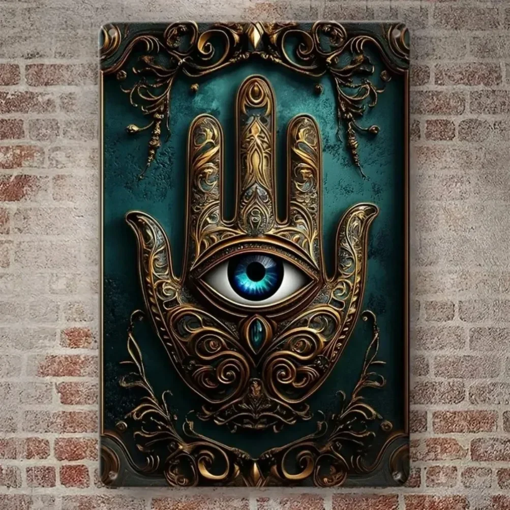 2D Flat HamsaHandBoho Boho-Chic Hamsa Hand Wall Sign | Aluminum Decor | Versatile Home/Living Room/Farmhouse/Restaurant Poste