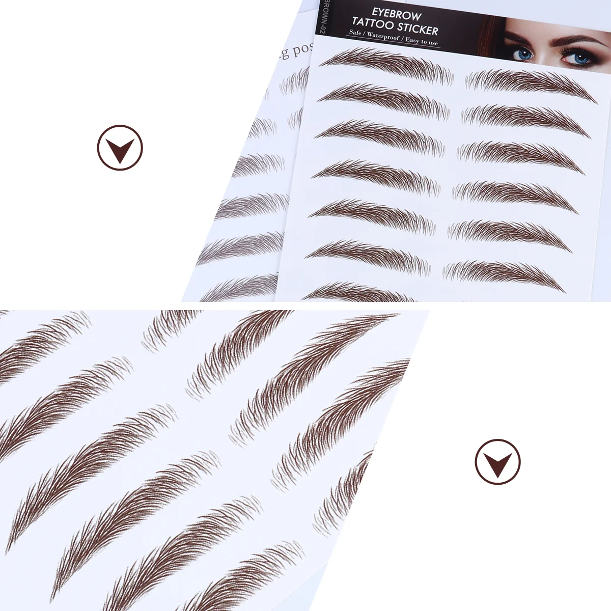 4 Pcs Eyebrow Stickers Makeup Cosmetics Water Transfer Artificial Imitation Tool with Soy Ink Stencils 6D Hair-Like Eyebrows