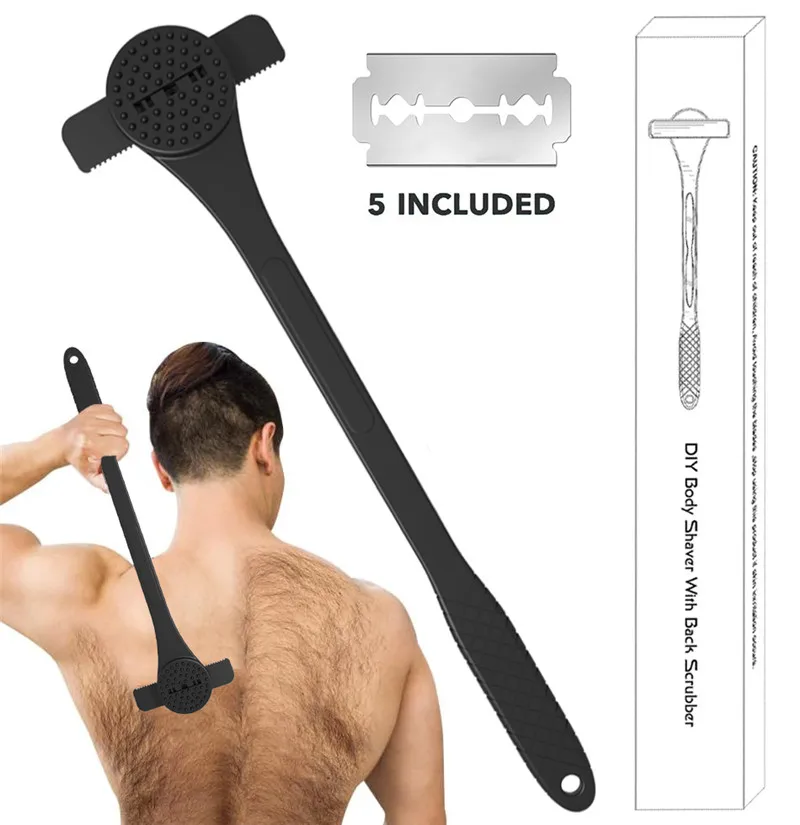 Flexible Long Handle Back Shaver,Multifunctional Hair Remover with Massager & Scrubber,Safe Body Grooming Tool,