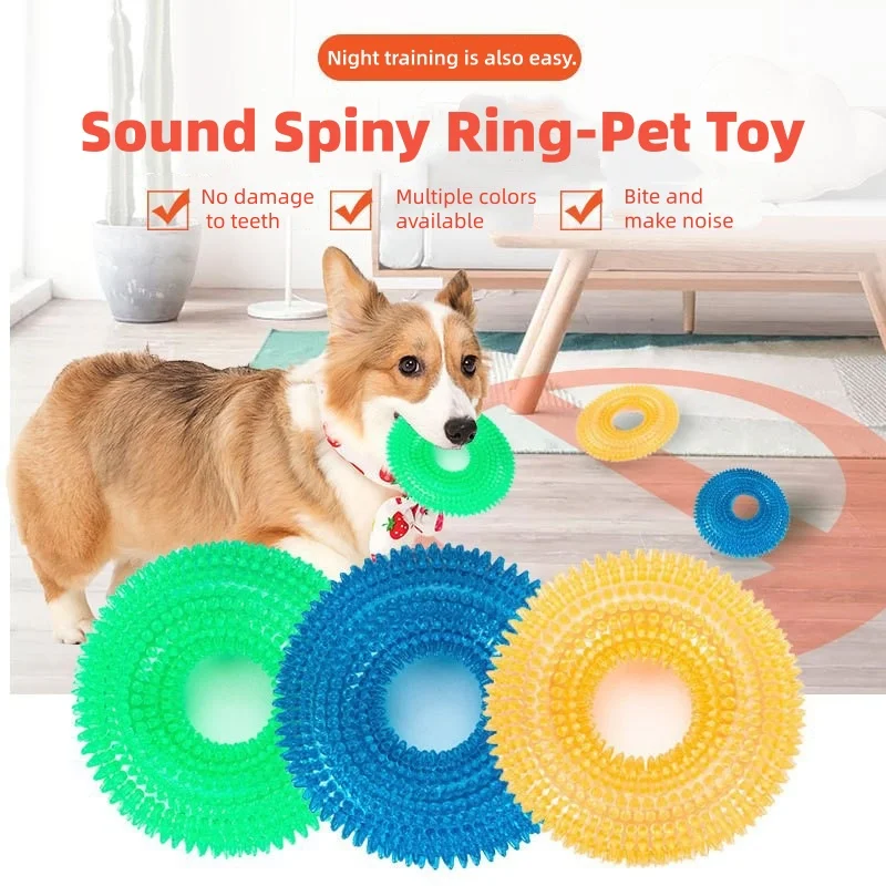 TPR Spiky Ring Dog Tire Toy Squeaky Chewing Toy Durable Non-toxic Pet Teeth Grinding Cleaning Molar Toys for All Breeds Dogs