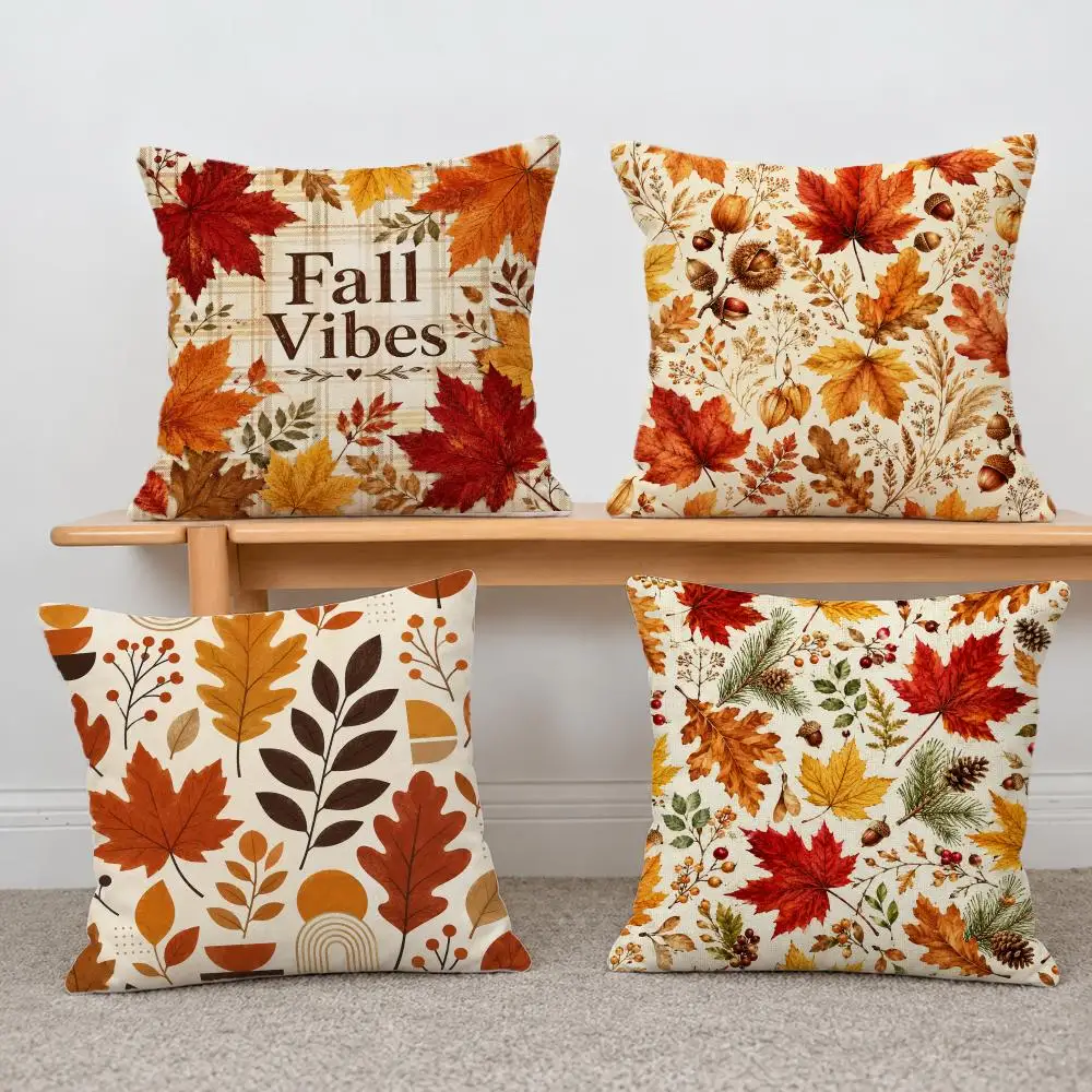 Pattern Autumn Leaf Cushion Cover Short Plush Pillowcase, Sofa Bedroom Home Decor & Holiday Gift