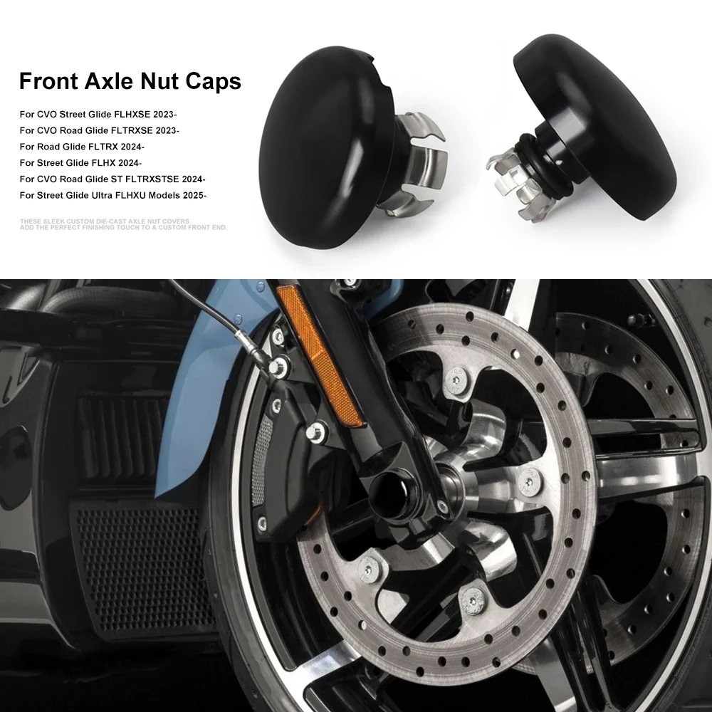 

NEW Motorcycle Wheel Lug Cover Front Axle Nut Caps For Touring Road Glide Street Glide FLHX FLTRX CVO Models 2023-2024 2025