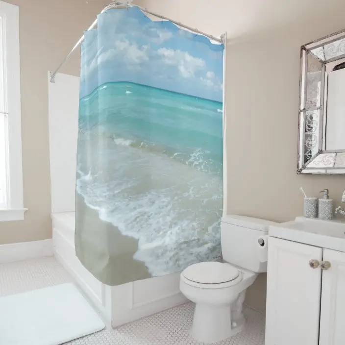 Caribbean summer dream beach with blue sky and white shower curtain bathroom curtain with hook bathroom curtain l220cm