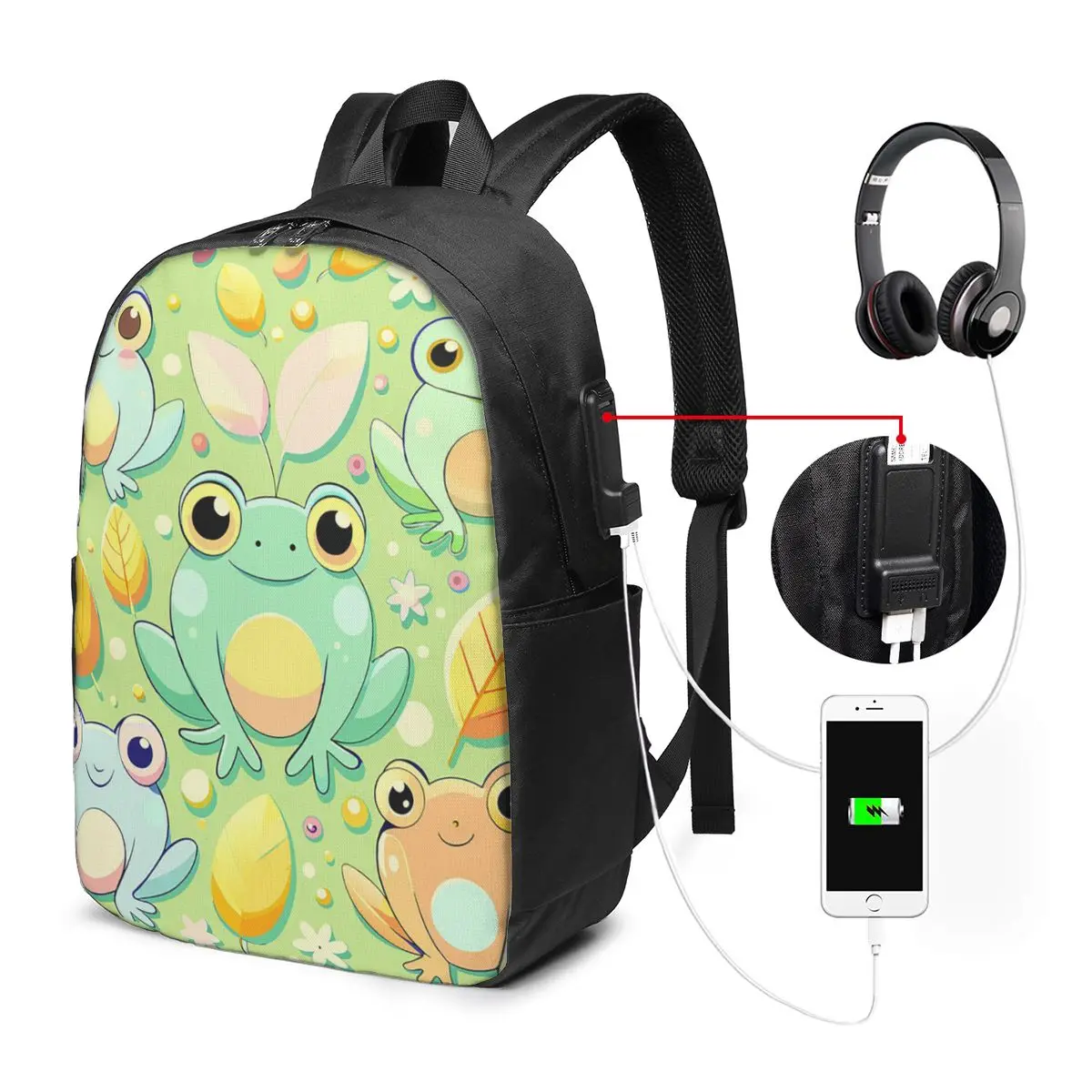 Cute Cartoon Animal Frog Leaf Pattern Backpack Travel Notebook Bag Computer College Student School Bag Laptop Shoulder Bags
