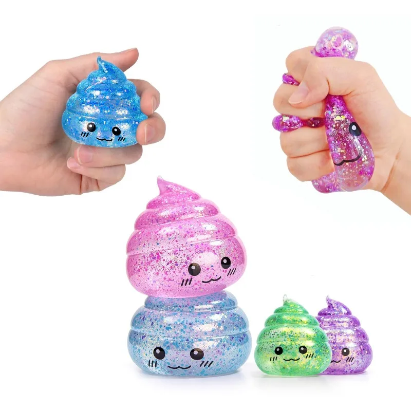 Novelty Squishy Poo Stress Ball Squishies Toys Glitter Funny Stretch Squeeze Fidget Toys for Kids Adults Fool's Day Prank Gift