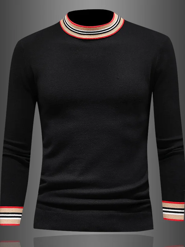 

Thiened round Ne Knitted Wool Sweater Men's Faion Luxury Casual Striped Knitwear Soft Wool Blend Long Sve Winter Top