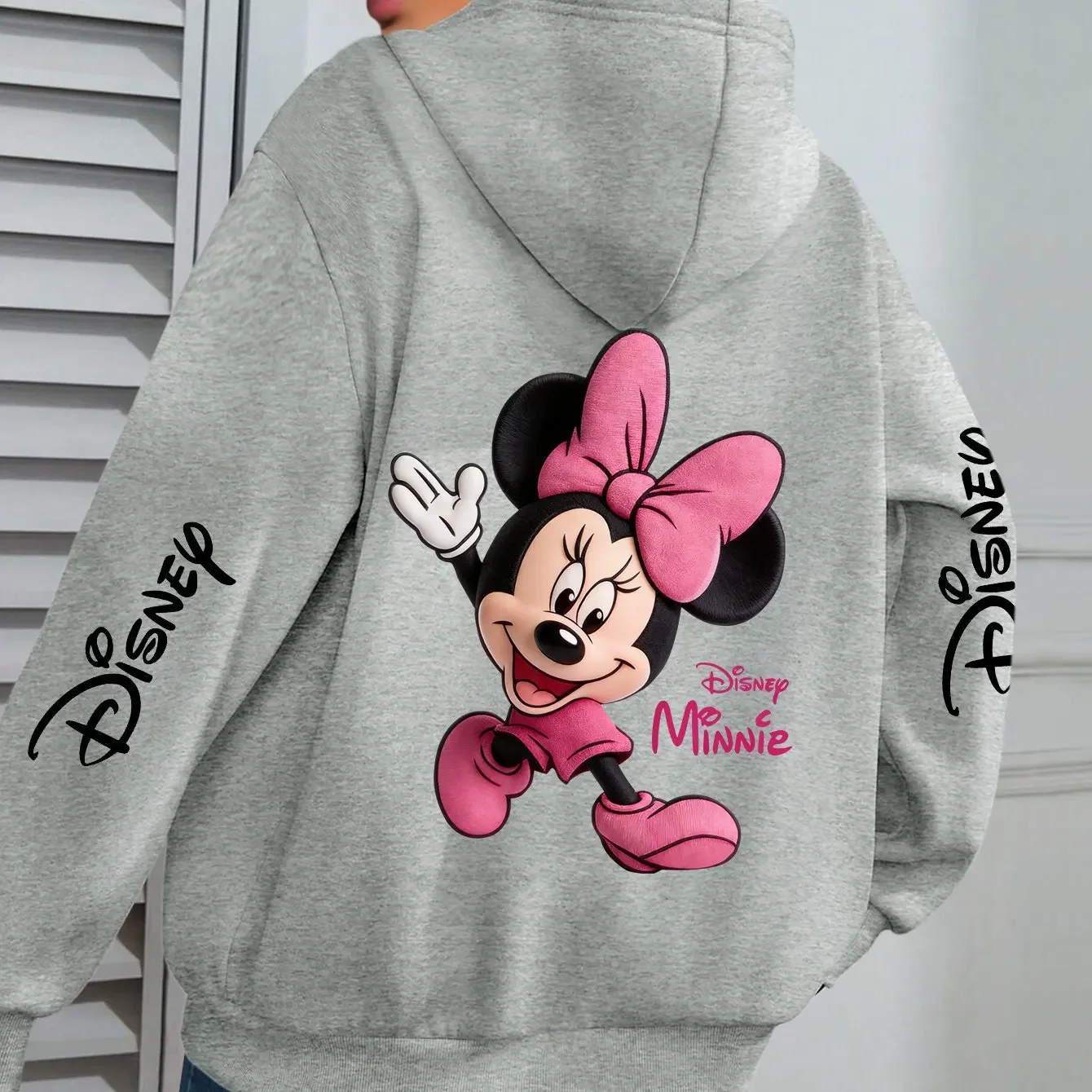 

Повседневная толстовка с капюшоном и длинными рукавами Disney Minnie Waves to You, подходит для осени и зимы, женская одежда с мультяшным рисунком