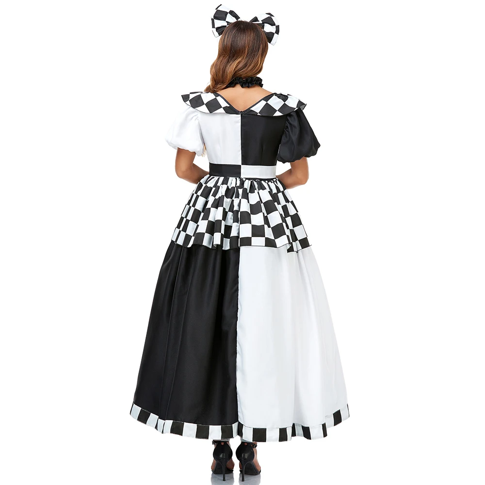 Halloween Alice in Wonderland Cosplay Costume Black and White Checkerboard Queen Costume Lolita Dress Fancy Party Dress