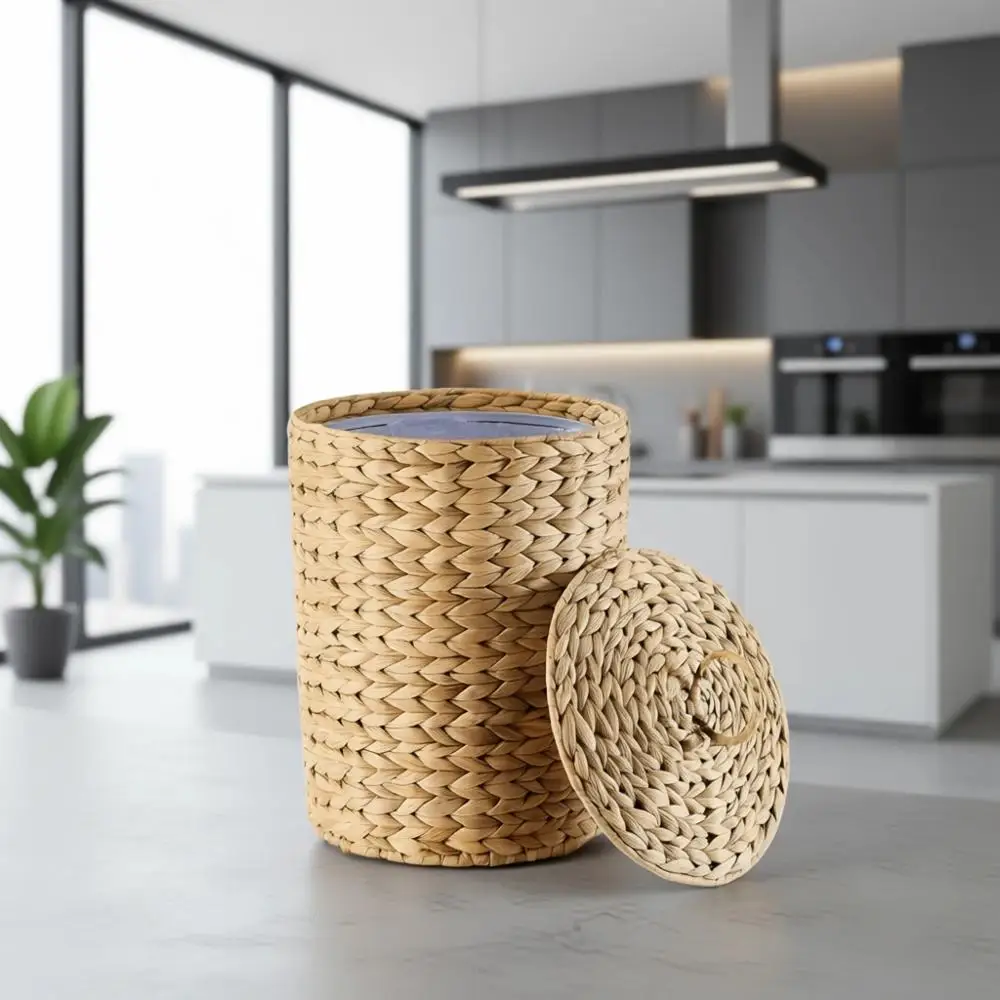 

Handwoven Rattan Wastebasket with Removable Bin for Home and Office Use