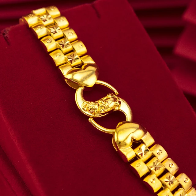 Imitation 24K Real Gold Chinese Dragon Pattern Bracelet Men s Carven Design Big Bracelet Gold Version Domineering Watch Chain