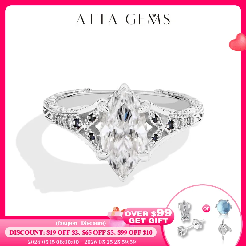 

ATTAGEMS Marquise Cut 2ct Moissanite Ring With Lab Sapphire Women's Ring 925 Sterling Silver Luxury Wedding Jewelry Customizable