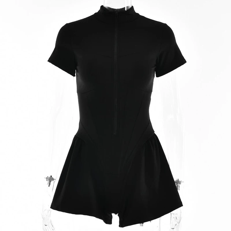 

INS корейский модный летний однотонный сексуальный топ индивидуальный тонкий круглый вырез на молнии с коротким рукавом элегантный темпераментный комбинезон для прогулок