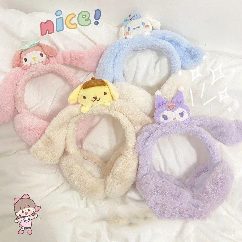 Kawaii Sanrio Earmuffs Warmth Kuromi Cinnamoroll Applicable To Students and Adults Folding Ear Muffs Cute Plush Ear Covers