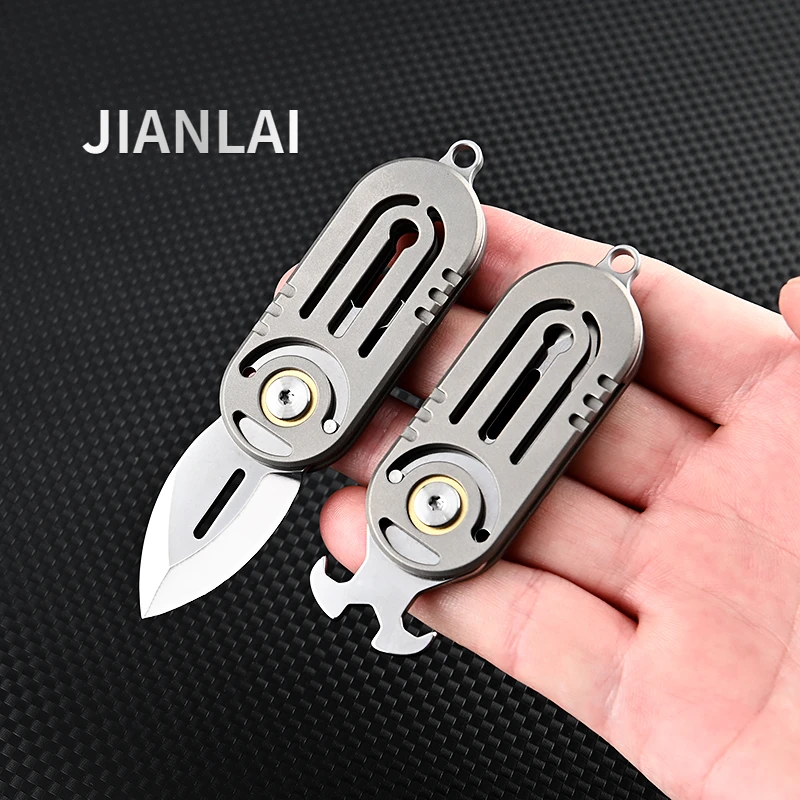 

Titanium Alloy Mini Folding Knife High Hardness D2 Steel Sharp Knife With Keychain Pendant Disassembly Express Open Box EDC Tool