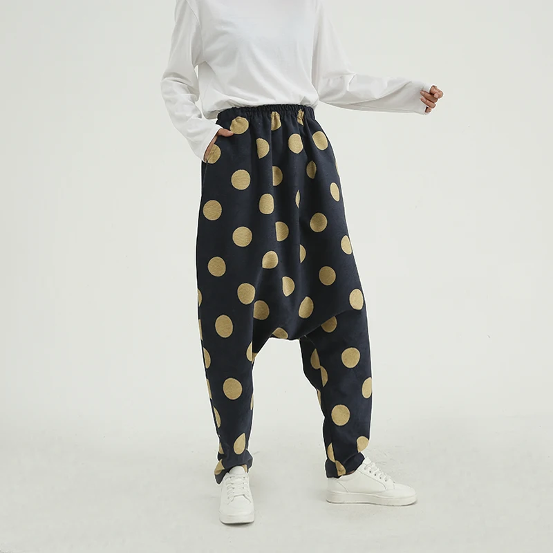 

High Elastic Waist Cross Pants New Loose Fit Trousers Women Fashion Tide Spring Autumn Dot Printing Wide Leg Sportswear Bottom