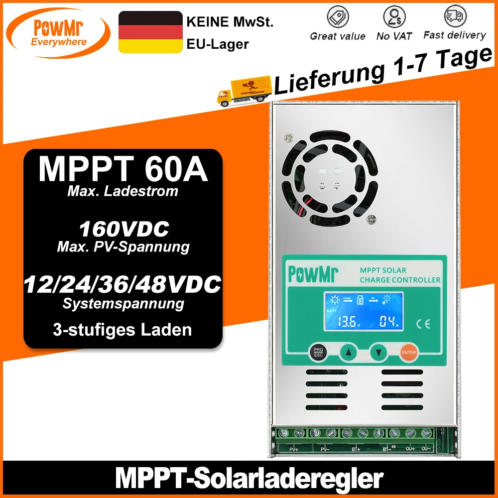 Powmr eu mppt 60a Solar laderegler arbeiten für 12V 24V 36V 48V Lithium-Blei-Säure-Batterie mit