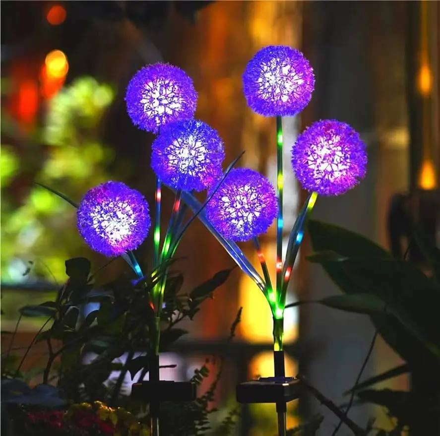 

Solar Lights Outdoor Garden Decor, 2 Pack Upgraded Solar Garden Lights Decorative Dandelion with 36 Colorful LED - IP65 Waterpro