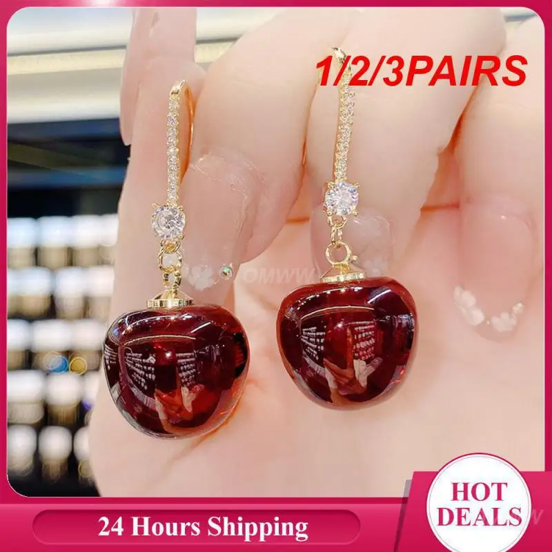 1/2/3PAIRS Fashion Earrings Long Lasting Color Alloy Cute Earrings Popular Accessories Cherry Earrings Durable Claret Earring