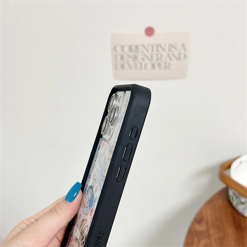 WF Cute Bear Duck Butterfly Wildflower Phone Case For iPhone 16 15 14 13 12 15 17 Pro Max Plus Ins Fashion WF Pink Bow Cat Shell