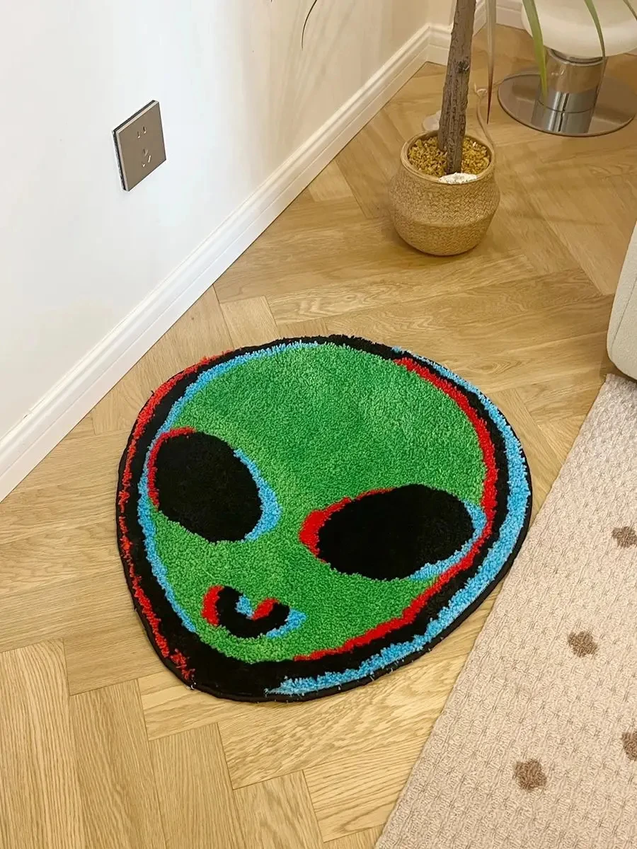 Green Alien ET Tufted Rug Bathroom Mat Super Absorbent Rug Washable Shower Bath Rug for Bedroom Decorate Non Slip Doorway Carpet