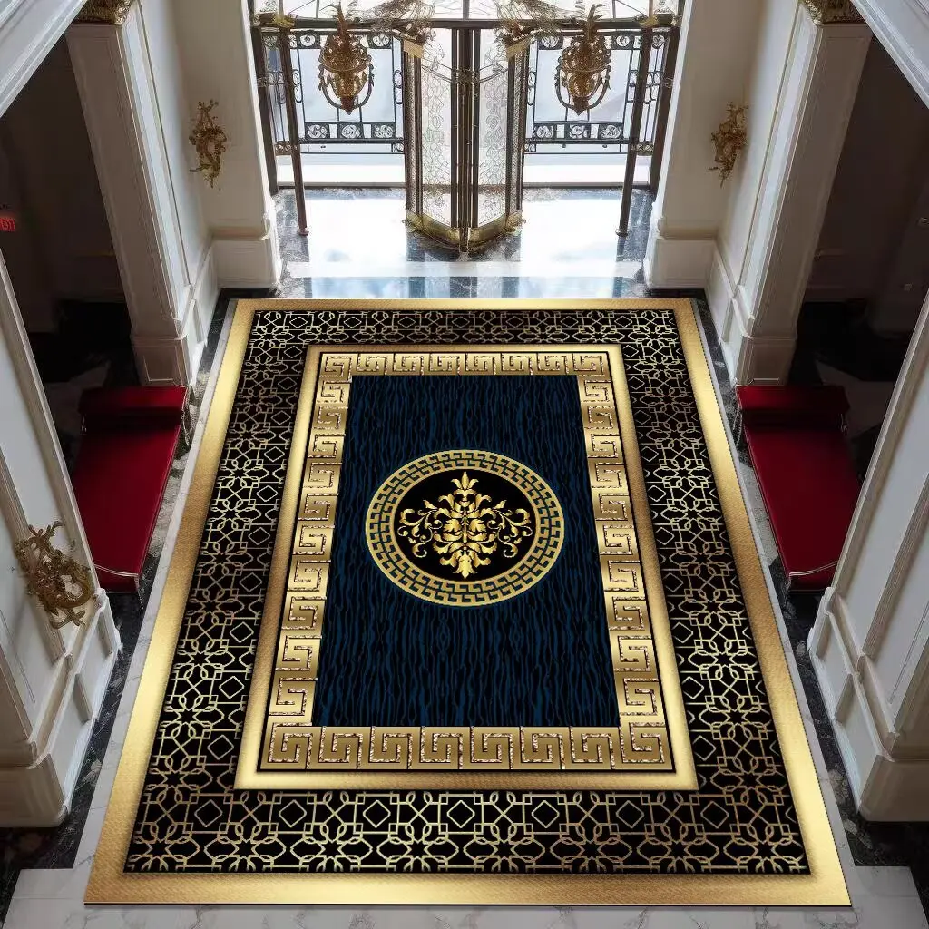 Large Area Black Gold Carpets Living Room Decoration Villa Hall Carpet Bedroom Cloakroom Rugs Non-slip Washable Soft Door Mat