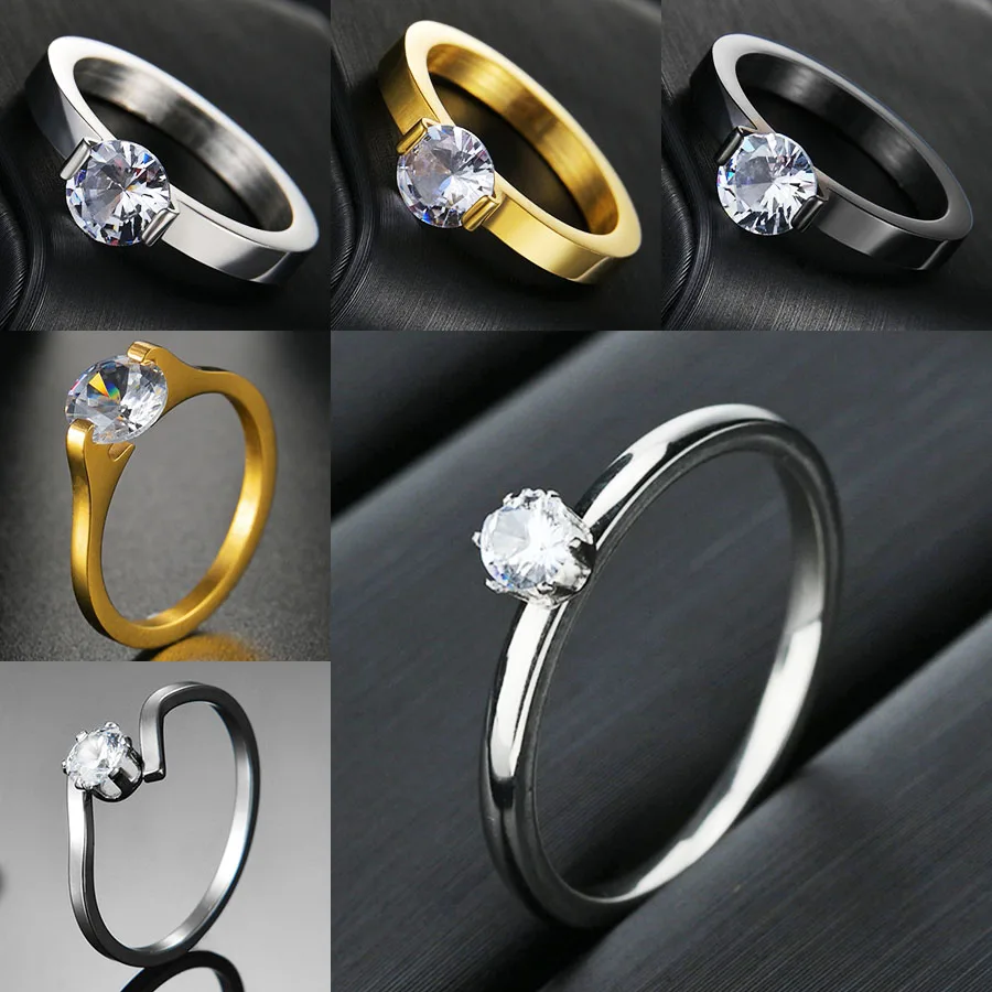

New Cute Female Small Round Zircon Stone Ring Vintage Silver Color Wedding Jewelry Promise Crystal Engagement Rings For Women