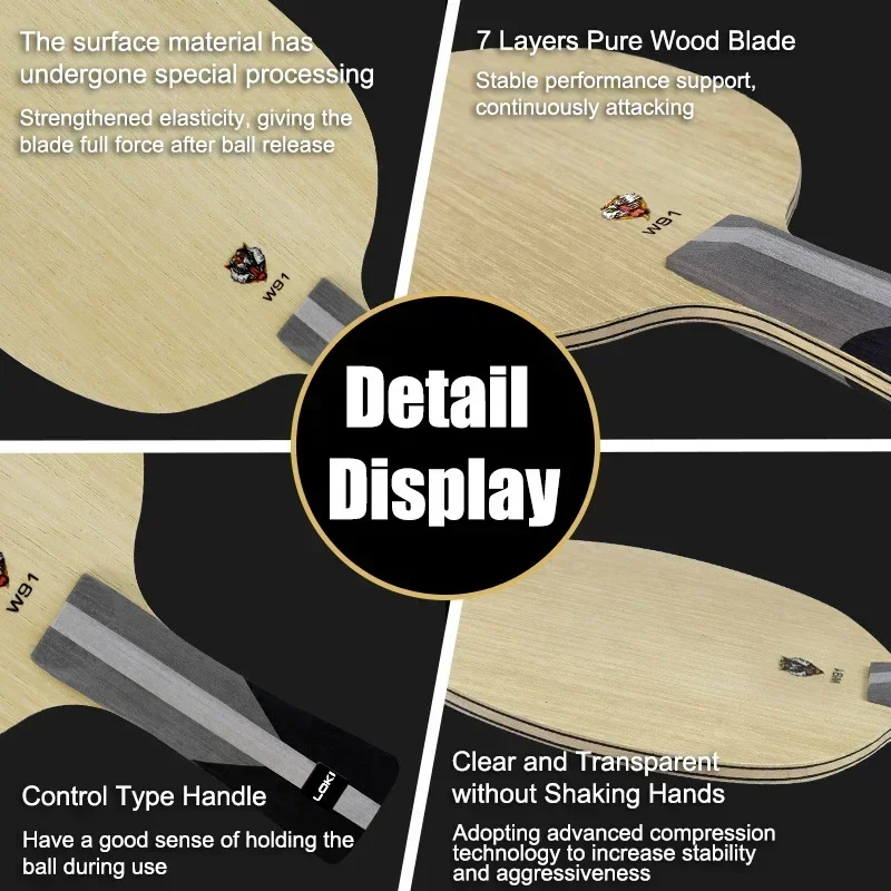 LOKI W91 مضرب تنس طاولة واحد شفرة 7-Layer الخشب النقي لفريق محترف هجوم سريع مع حلقة بينغ بونغ بليد وانغ هاو