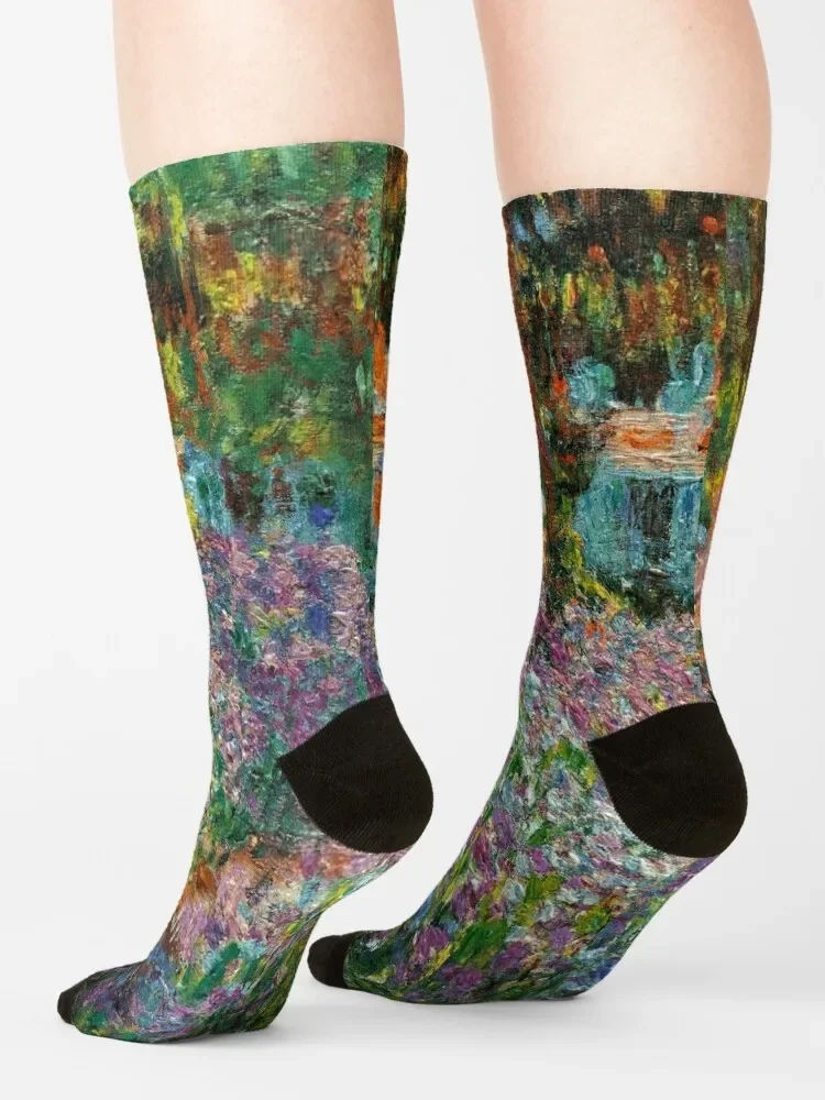 Iris in Monets Garten bei Giverny von Claude Monet Socken Großhandel Laufen Mann Socken Frauen