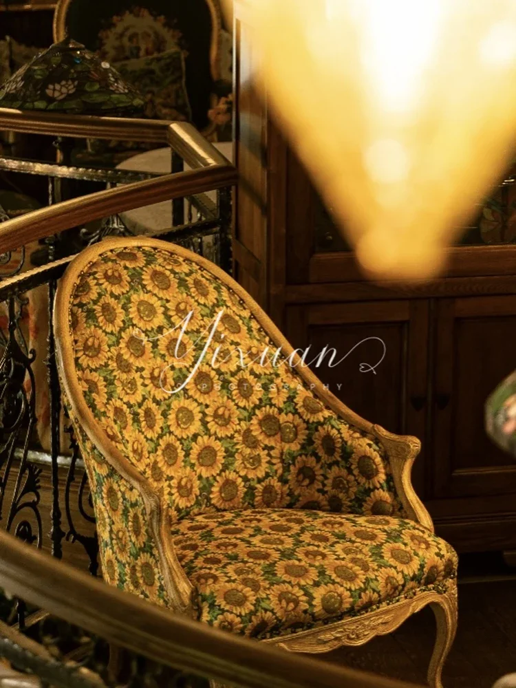 French retro American pastoral sunflower floral single sofa chair