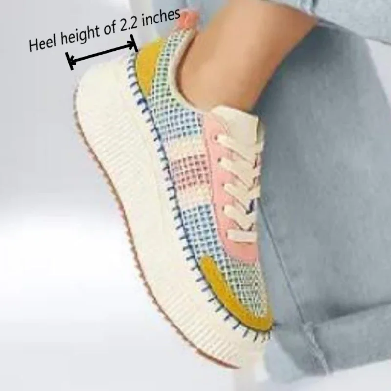 Women\'s Inner Higher Shoes Trendy Mixed Colors Trainers Thick Bottom Casual Soft Bottom Anti Slip Sneakers Sapato Femininos