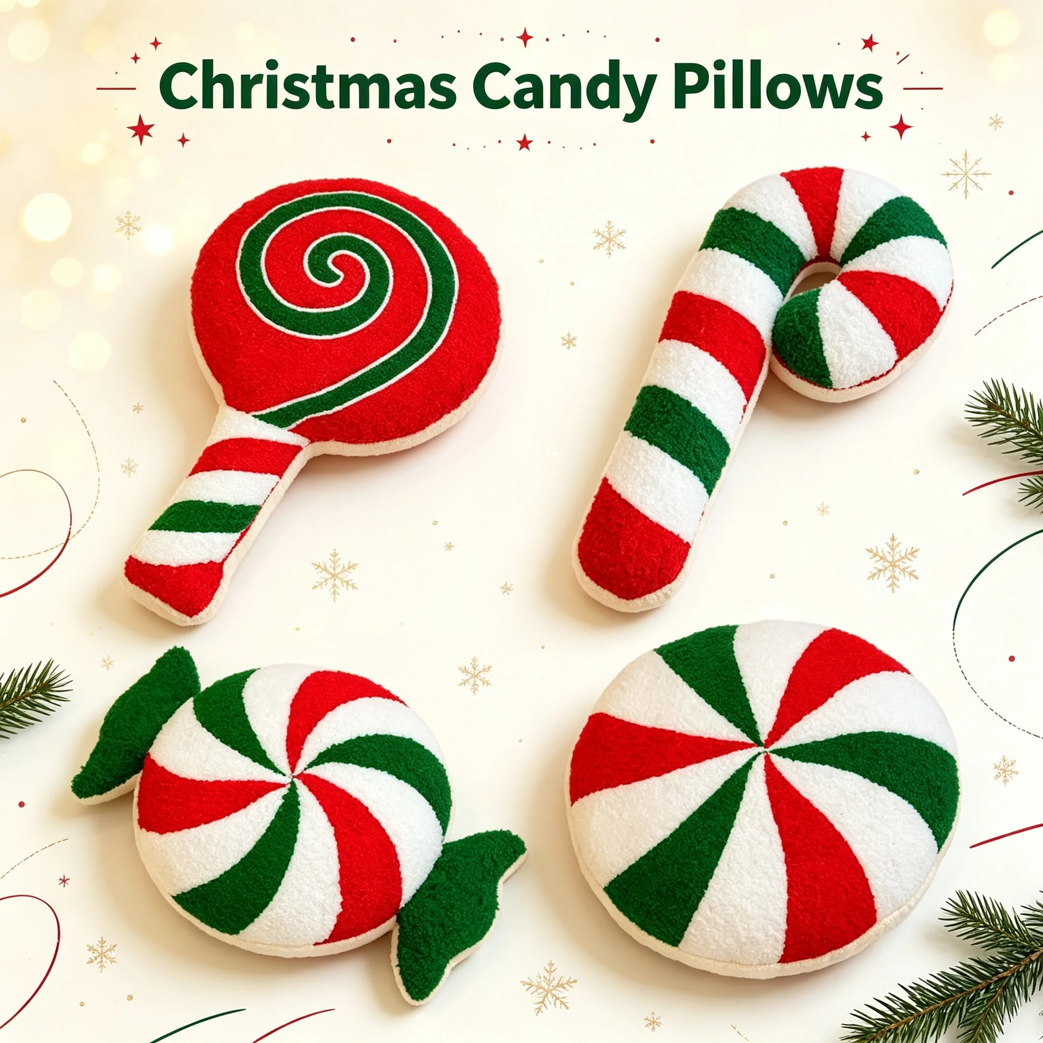 Christmas 3-Color Splicing Series Throw Pillow Lollipop Candy Cane Round Pillow Sofa Bed Throw Pillow Xmas Party Decoration Prop