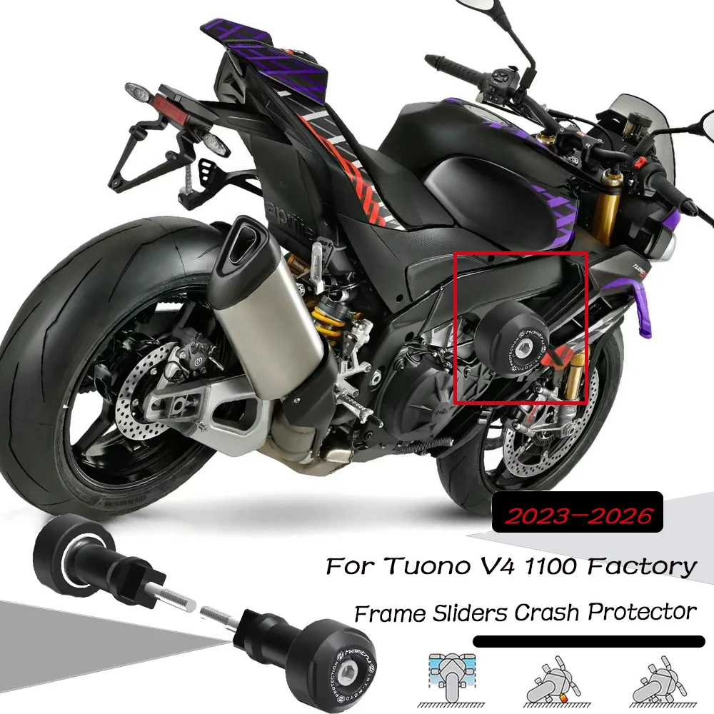 for Aprilia Tuono V4 1100 RR Factory 2023-2026 Motorcycle Frame Sliders Crash Protection Aluminum+Nylon Fiberglass