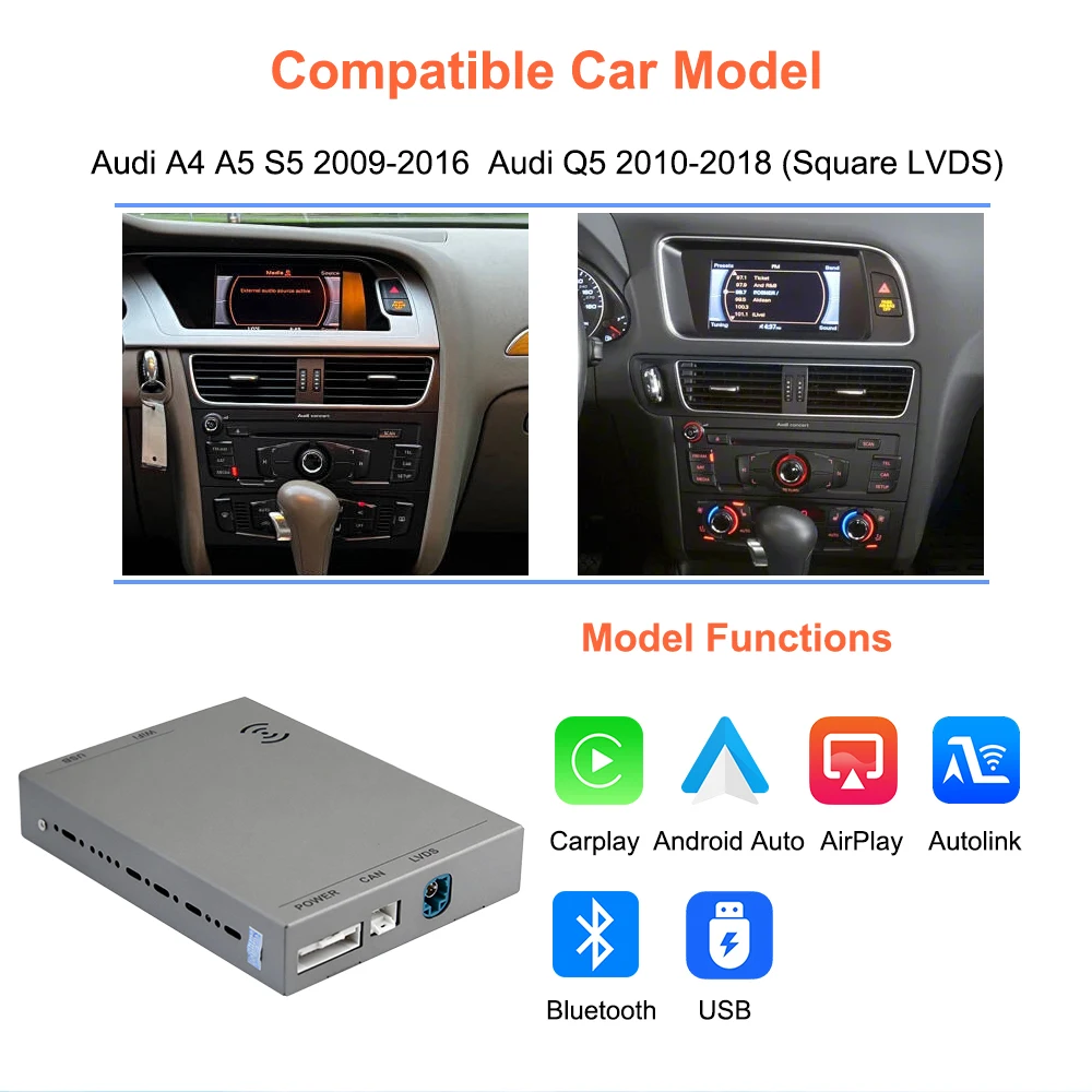 Bonroad Wireless Carplay OEM Screen Upgrade Decoder Box For Audi A4 B8 Q5 Concert Symphony Android Auto Airplay Autolink Smart Adapter