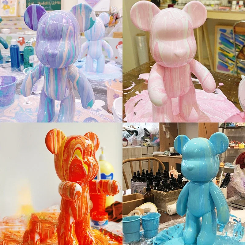 23CM Fluid Bear Handmade DIY Toy Gift Bear White Embryo Doodle Hand Painting Material Kit