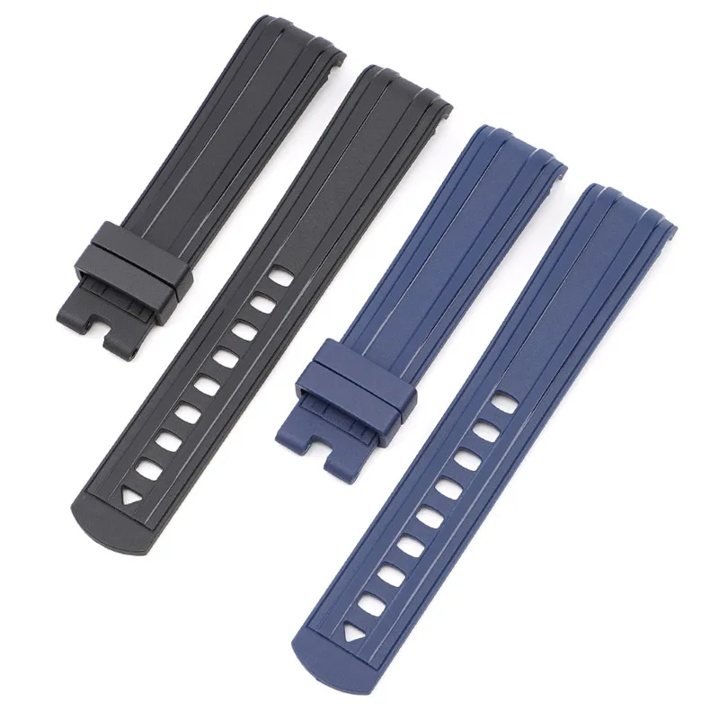 オメガシーマスター用シリコンラバーウォッチバンド、ソフトリストベルト、ステンレススチールバックル、カーブエンド、ブラック、ブルー、300、交換用ストラップ、20mm