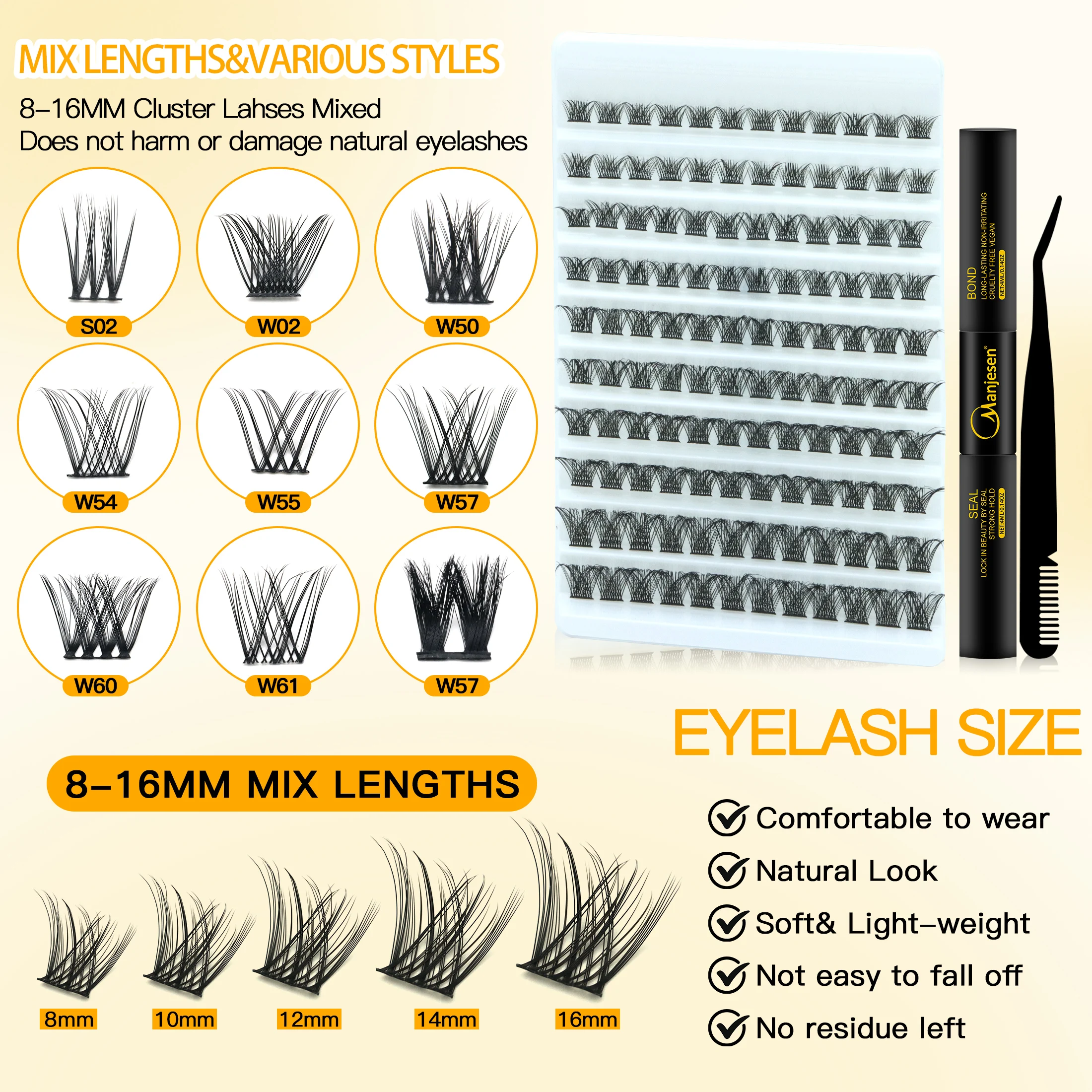 Zestaw do samodzielnego nakładania rzęs do cosplayu, naturalne, delikatne sztuczne rzęsy z klejem i pęsetą, narzędzia do przedłużania rzęs DIY, motyw kłosów pszenicy