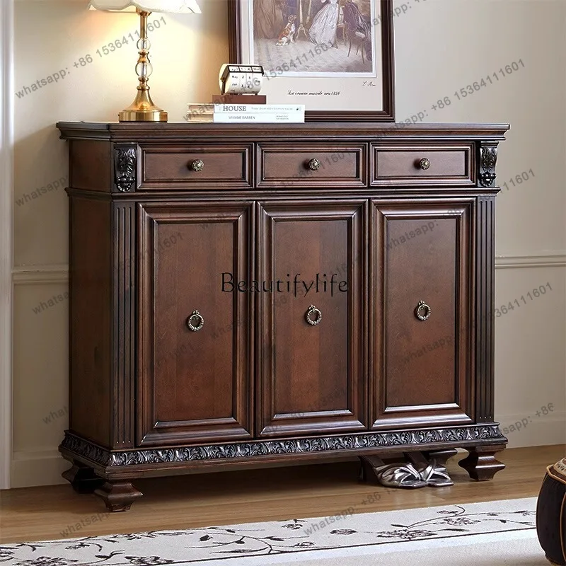 

13American shoe cabinet pure solid wood carving flower porch storage locker