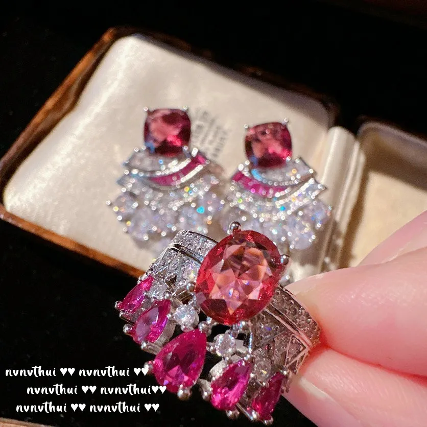 Vintage Palace Style 925 Sterling Silver Luxury Zircon Exquisite Crown Earrings Ring for Women Original Anniversary Fine Jewelry