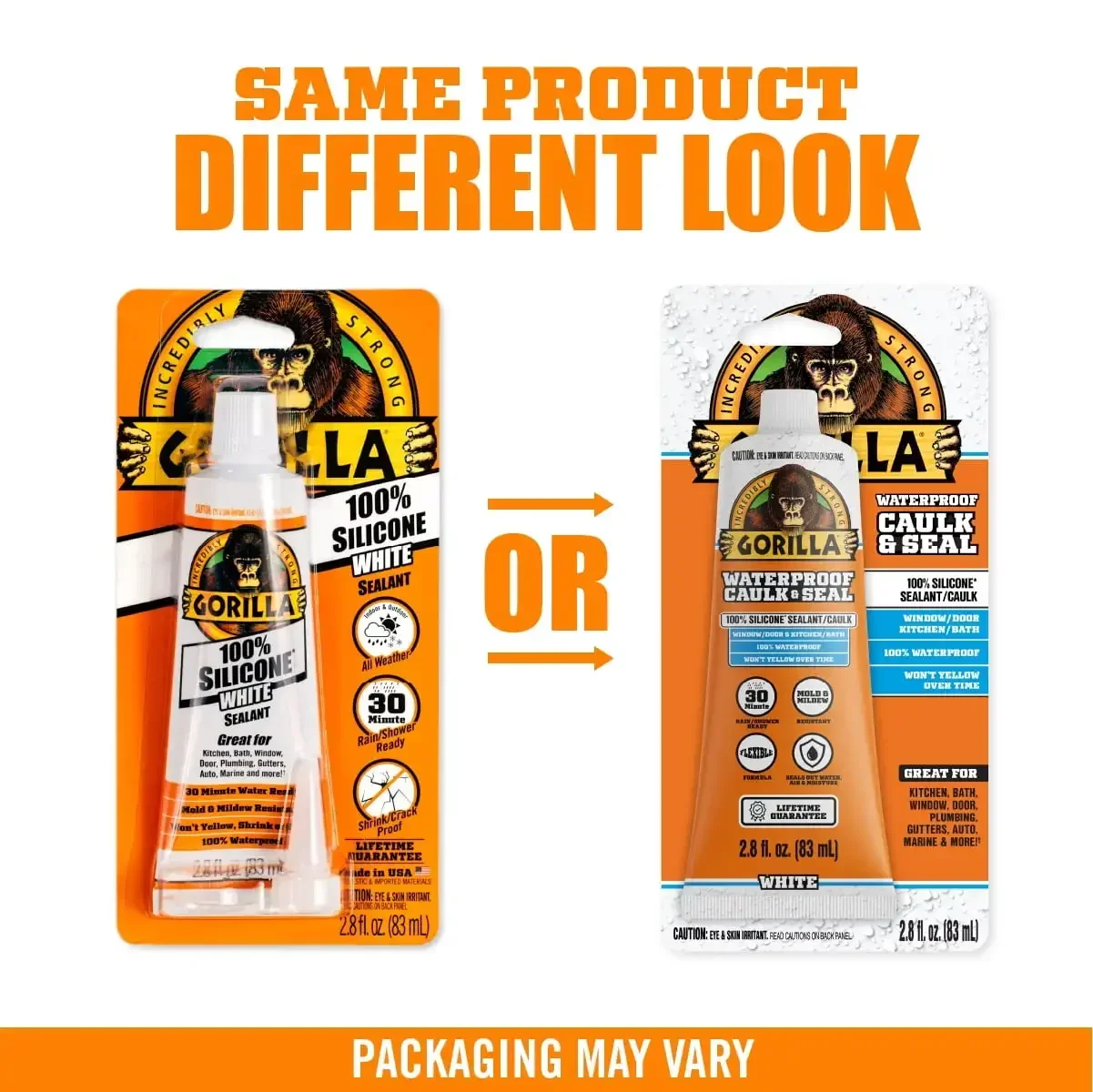 (عبوتان) مانع التسرب من السيليكون المقاوم للماء والختم، أنبوب ضغط 2.8 أونصة - مانع التسرب الأبيض للمطبخ والنافذة