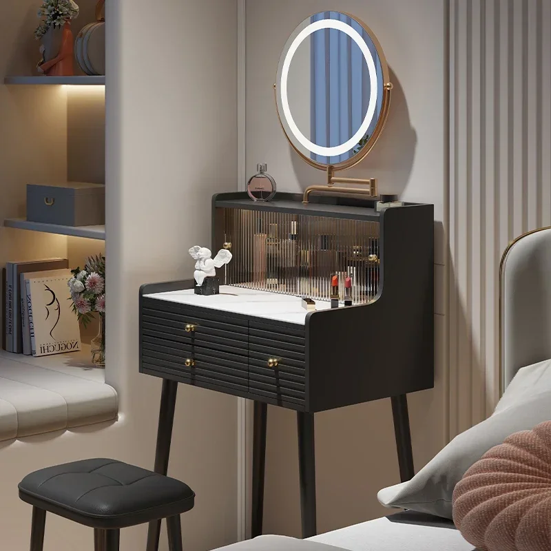 

Glossy Natural Makeup Vanity Desk Simple Hidden Modern Mirror Makeup Vanity Desk Black Vintage Kaptafel Bedroom Furniture