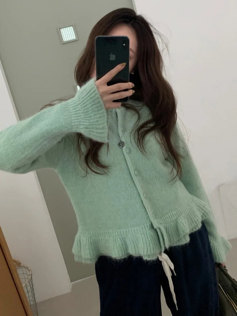 

Желтый вязаный кардиган Dongdaemen с уникальным красивым цветочным узором, универсальный топ для женщин