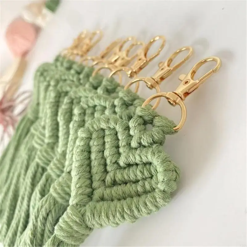 Heart Tassels Keychain Handwoven Cotton Yarn Keychain with Metal Lobster Claws Clip For School Office Daily Essential 