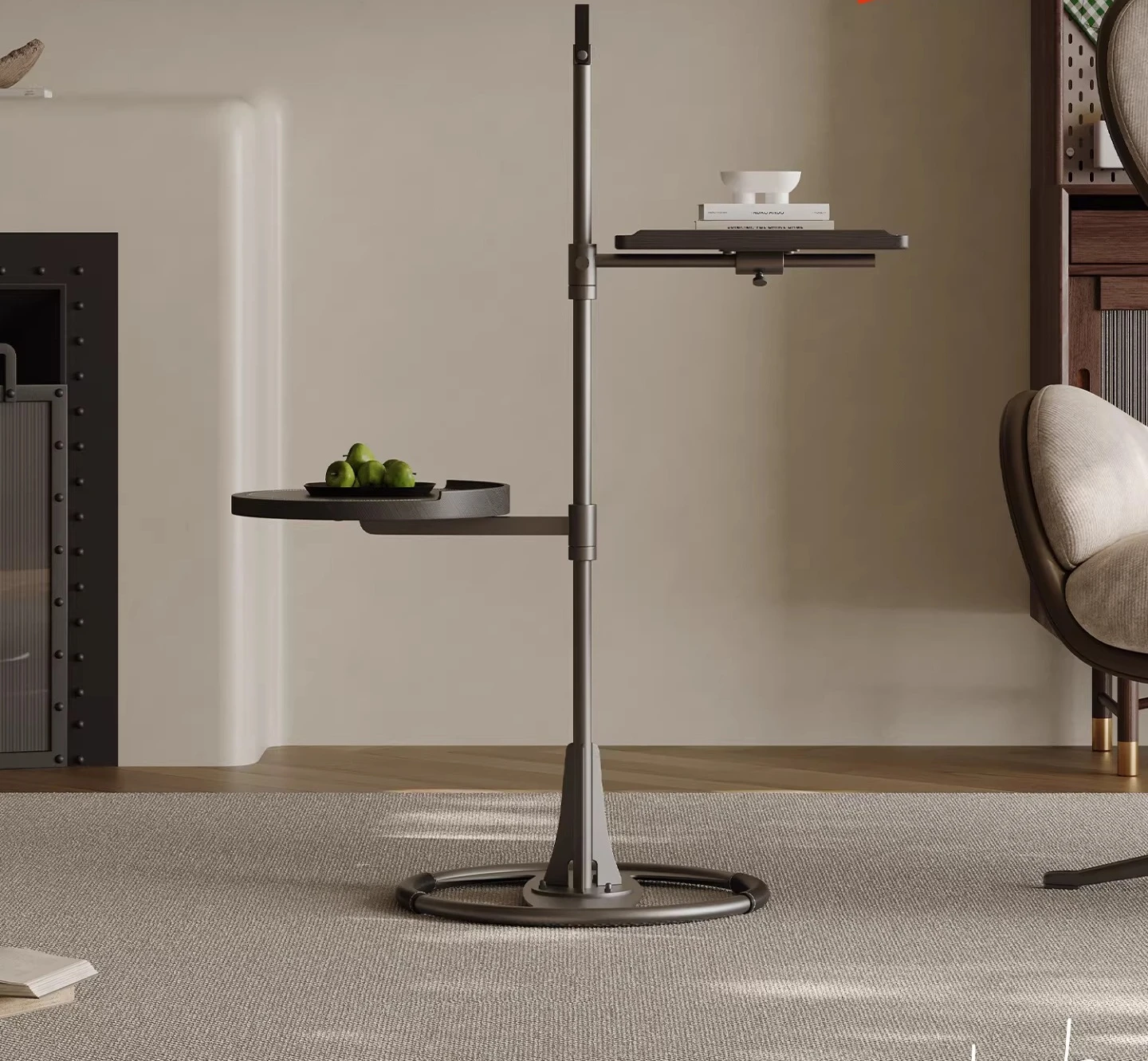 Rotatable lifting sofa side few mobile phones tablet rack saddle leather Italian minimalist small coffee table living room home